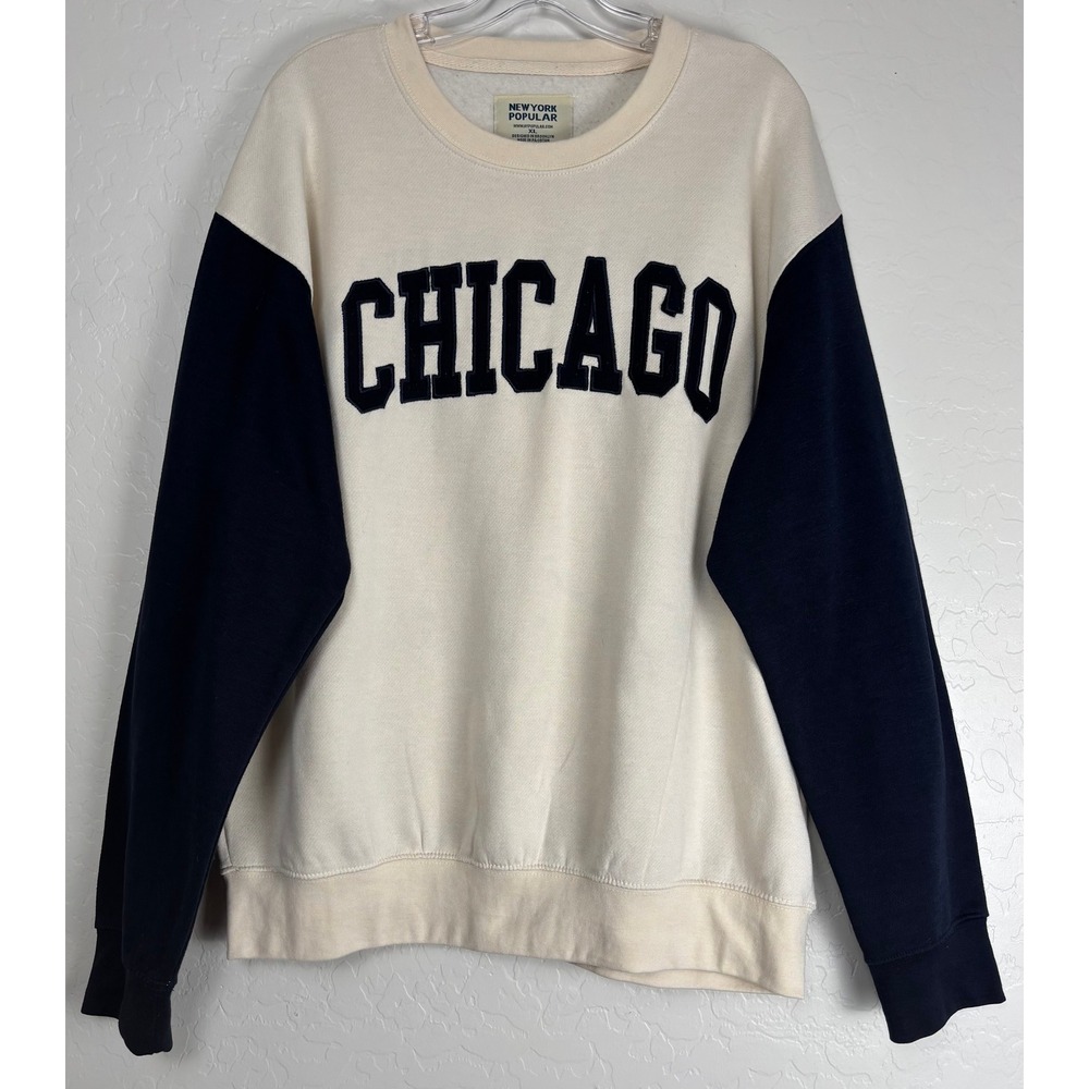 New York Popular Chicago Sweatshirt Mens XL‎ Colorblock Navy Cream XL 2117